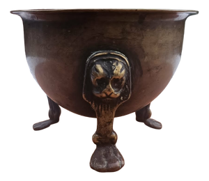 9th Century English Brass Bowl with Lion Mask and Paw Feet, 1890s