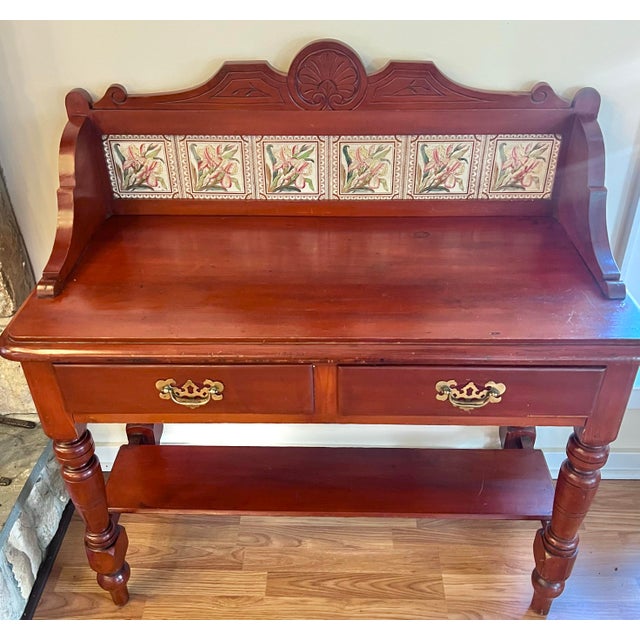 English Antique English Pine Washstand With Tile Back For Sale - Image 3 of 11