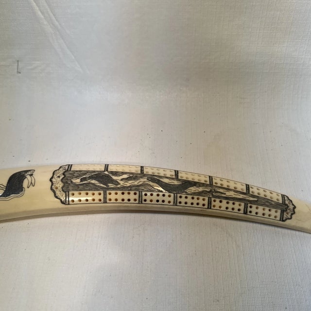 Old Walrus Tusk Scrimshaw Cribbage Board For Sale - Image 4 of 11