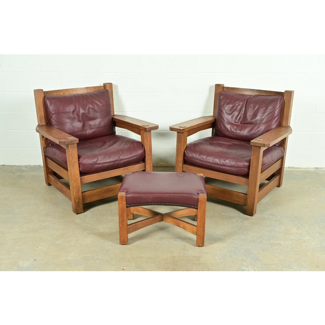 Stickley Mission Oak Arts & Crafts Eastwood Lounge Chairs With Ottoman For Sale - Image 14 of 14