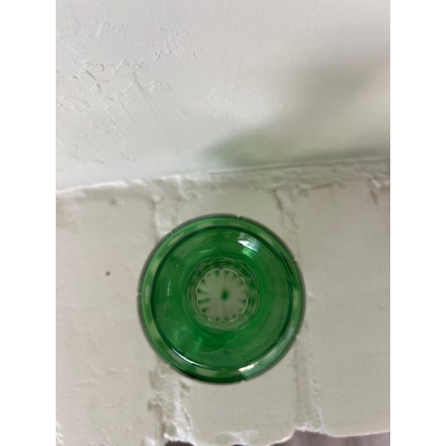 Emerald Green Cut-to-Clear Crystal Bud Vase Carafe For Sale - Image 4 of 12