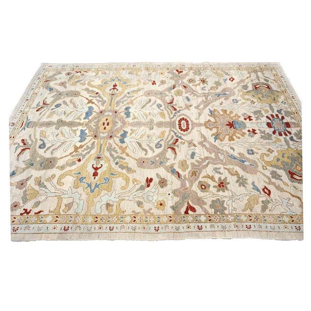 21st Century Afghan Sultanabad Wool 6x9 Ivory, Taupe, Blue & Red Handmade Area Rug #9902774 For Sale - Image 4 of 9