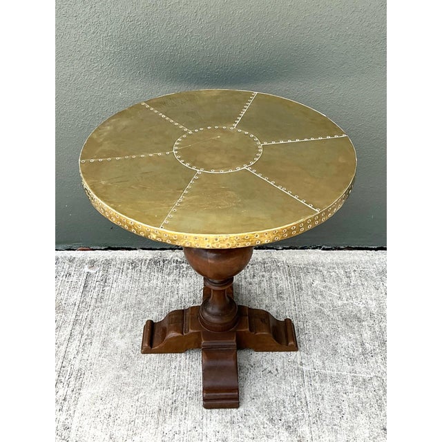 Brass Vintage Brass and Wood Pedestal Table For Sale - Image 8 of 12