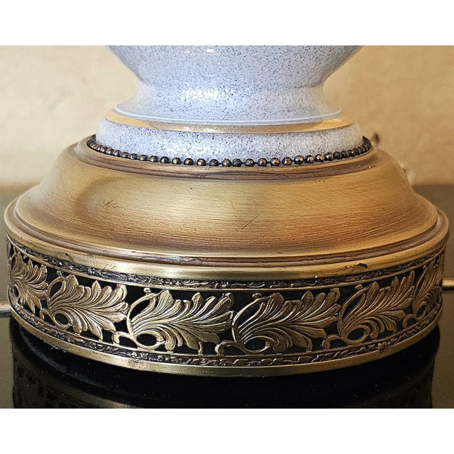 Mid 20th Century Pair of Vintage White Crackle-Glaze Table Lamps With Pleated Shades – 35” For Sale - Image 14 of 18