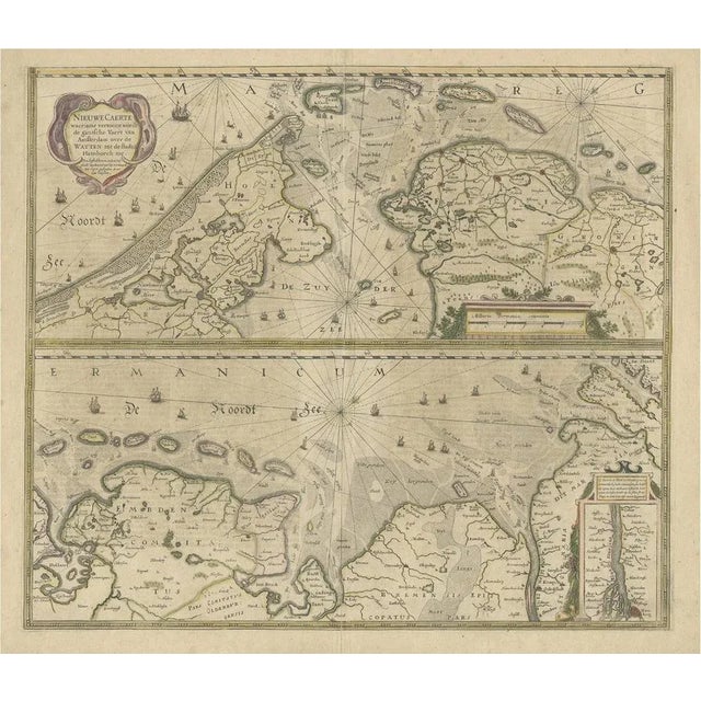 Antique Engravings with the Dutch and German North Sea Coast, 1650 For Sale - Image 5 of 5