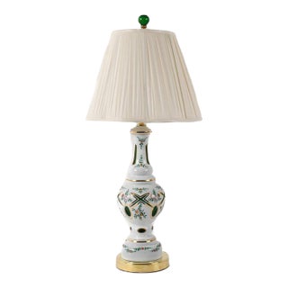 Bohemian Czech Hand‑Painted Glass Table Lamp With Floral Design and Gold Accents For Sale