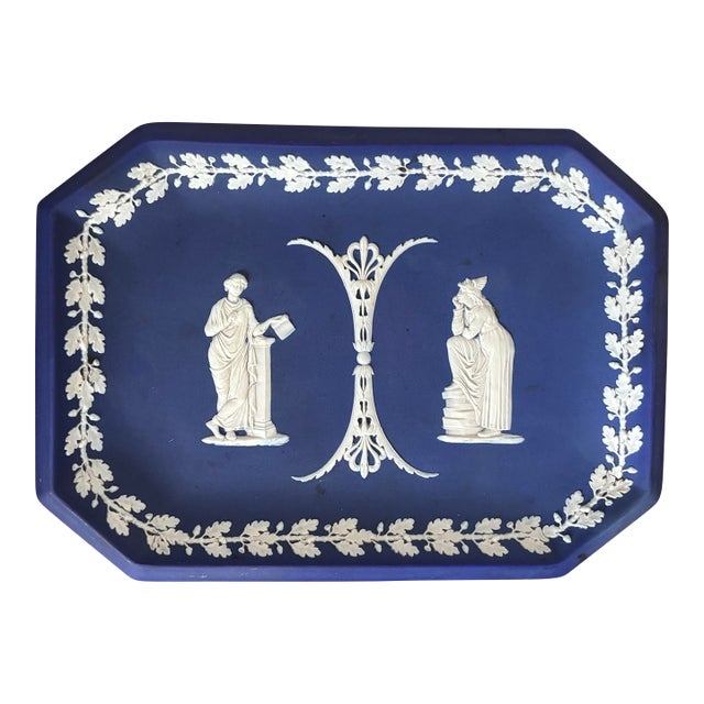 Large Antique Wedgwood Jasperware Blue and White Platter For Sale