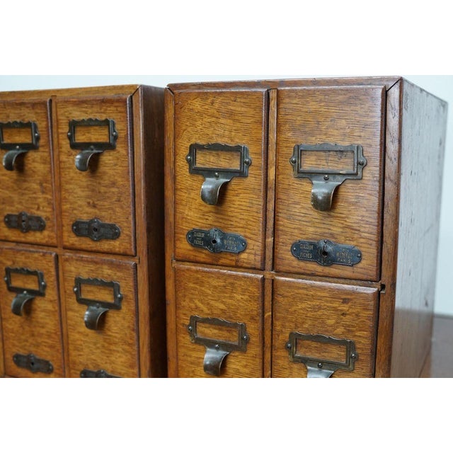 French Oak Apothecary Cabinet / Filing Cabinet, 1920s, Set of 2 For Sale - Image 9 of 17