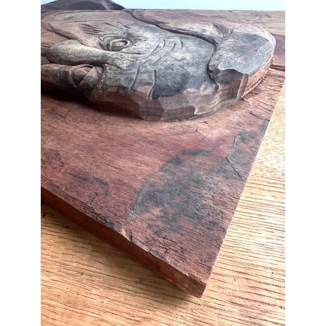 Wood Vintage Hand-Carved Wood Relief Portrait Sculpture – Signed Folk Art Wall Hanging For Sale - Image 7 of 11
