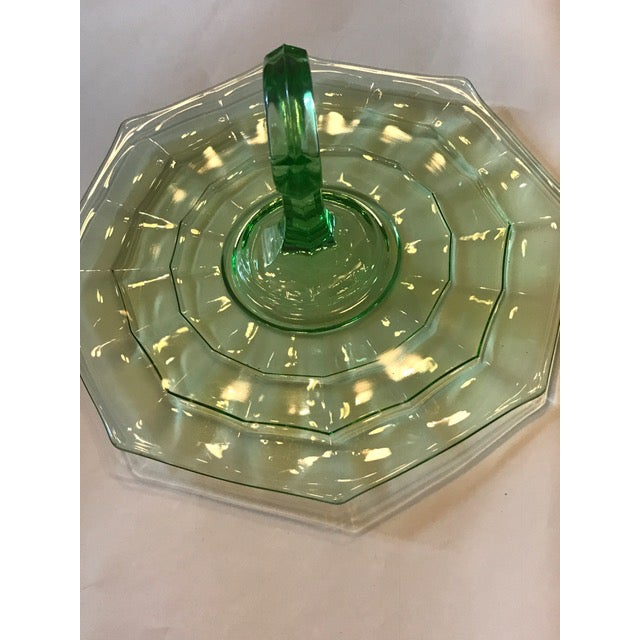 Vintage Green Glass Handled Serving Tray Chairish