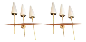 1960s French Teak and Brass Sconces - a Pair