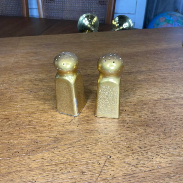 Mid 20th Century Mid Century Gold Pickard Salt & Pepper Shakers- Set of Two For Sale - Image 5 of 9