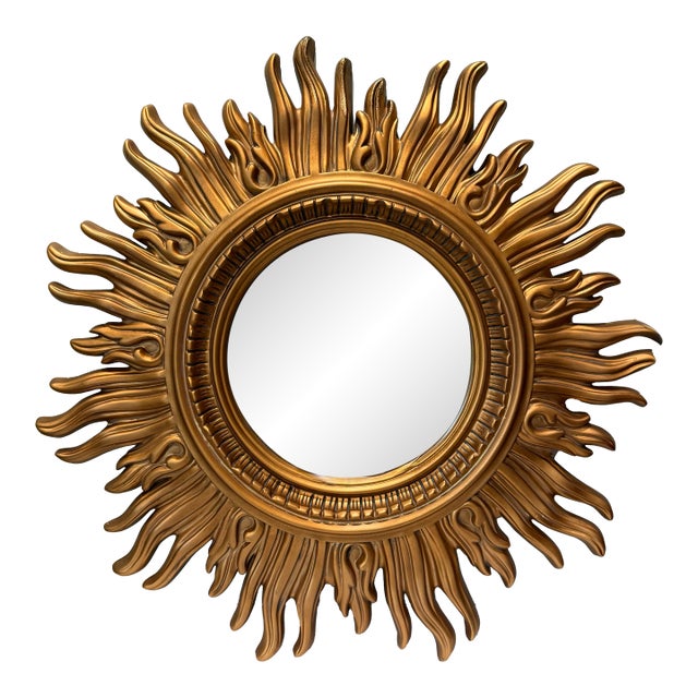 Vintage Gold Sunburst Wall Mirror; Hollywood Regency Style For Sale