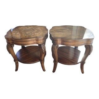 Mid 20th Century Weiman Burl Walnut Side Tables, 2 Tier For Sale