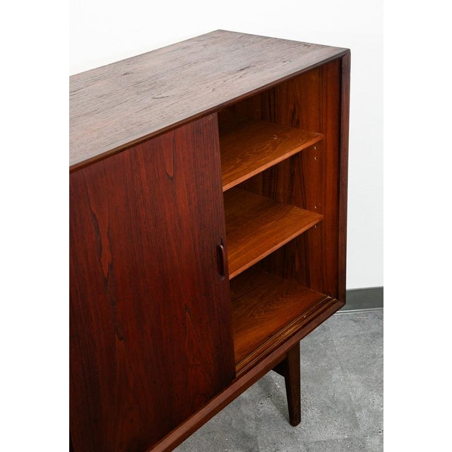 Mid Century Danish Modern Credenza Highboard Sideboard Sliding Teak 4 Doors Bar For Sale - Image 12 of 12