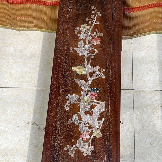 Brown Vintage Chinese Hardwood Mother-of-Pearl Inlaid "Magpie & Plum" Altar Table (Tea Stand) For Sale - Image 8 of 9