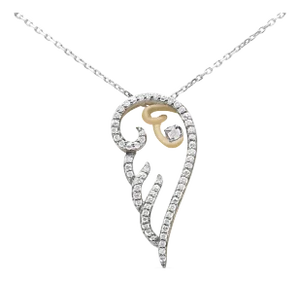10K Yellow Gold over .925 Sterling Silver 1/4 Cttw Diamond Angel Wing 18" Pendant Necklace