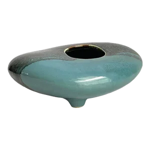 Mid Century 1960s Ikebana Organic Freeform Vase 3 Footed Flower Frog Japanese Studio Pottery