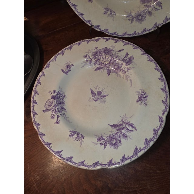 Group of Four Gien Transferware Pieces Lavender and White For Sale - Image 4 of 11
