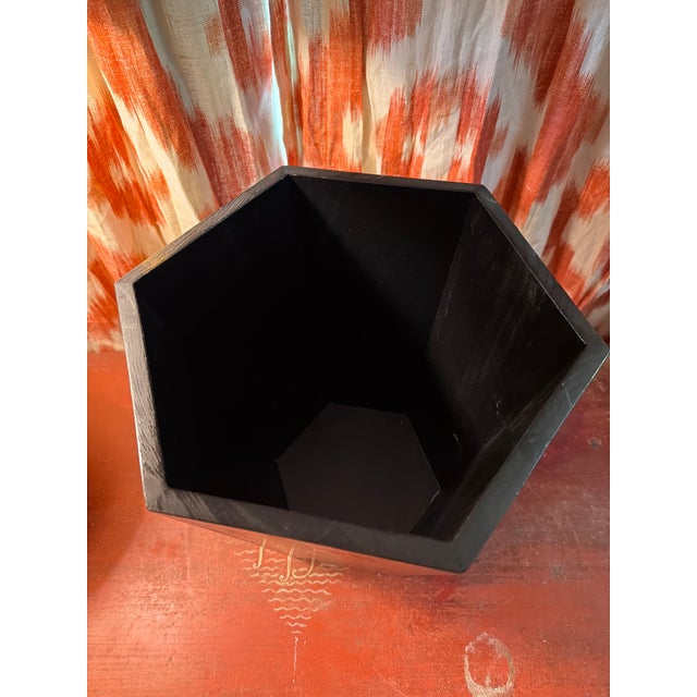 Faux Black Marble Hwxagonal Handmade Wastebasket For Sale In New York - Image 6 of 7