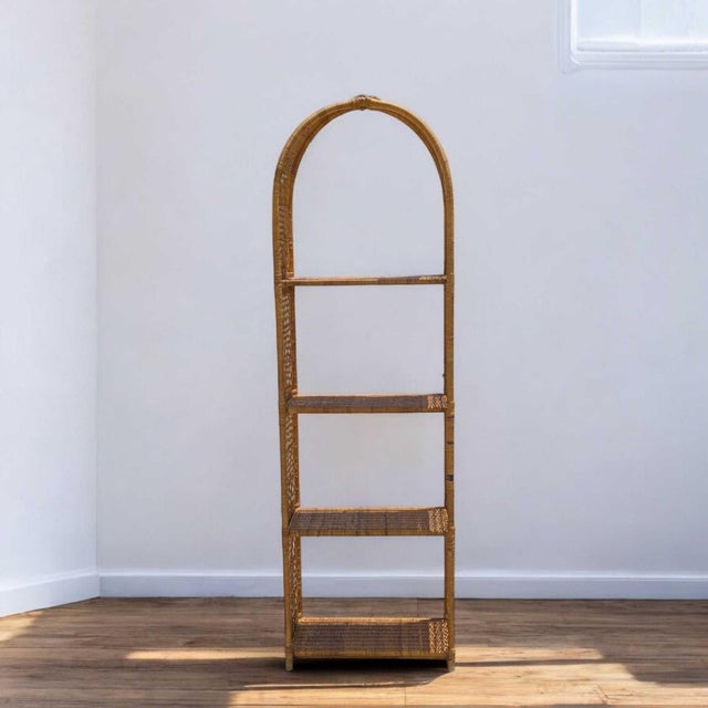 Vintage 1970s Arched Rattan & Cane Étagère, Four-Tier Shelf For Sale - Image 18 of 18