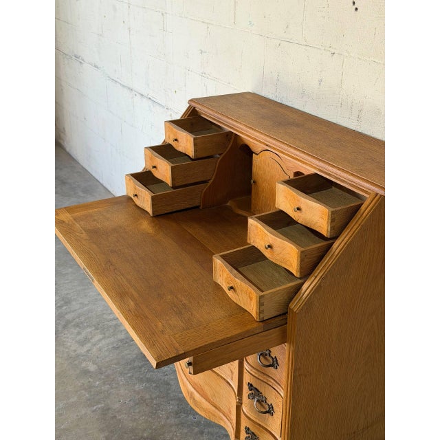 Oak Bureau With Drop-Front Desk and Three Serpentine Drawers Danish Mid-Century Modern 1970s For Sale In Los Angeles - Image 6 of 11