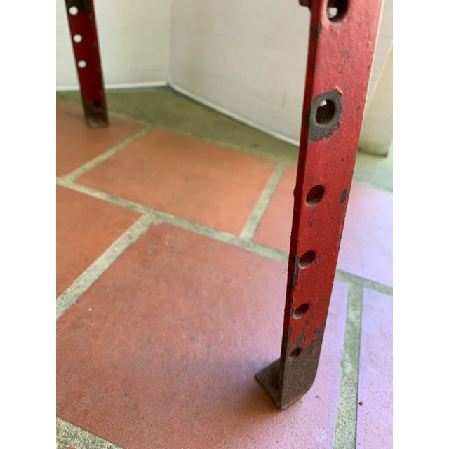 Vintage Industrial Stool Oak Wood and Red Steel For Sale - Image 10 of 12