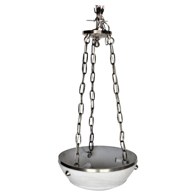 Modern/Deco Style Alabaster Pendant, Brass Chains For Sale