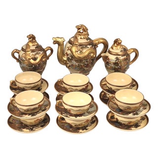 Antique 19th Century Japanese Satsuma Ware Tea with Provenance, Set of 30 For Sale