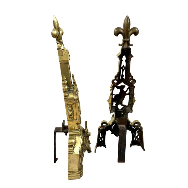 Mid 19th Century 19th C. French Gothic Revival Brass Andirons- a Pair For Sale - Image 5 of 6