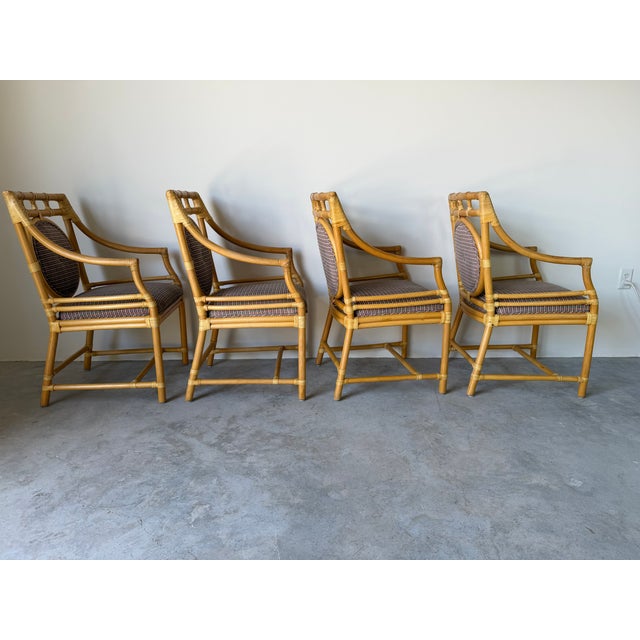 Vintage McGuire Style Bamboo & Leather Wrap Dining Arm Chairs – Set of 4 For Sale In Miami - Image 6 of 18