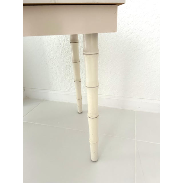 1960s Mid-Century White Faux Bamboo Wood Side Table For Sale - Image 5 of 6