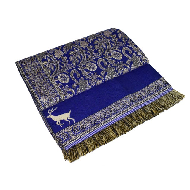 Egyptian Blue Floral Throw Shawl or Wall Hanging For Sale - Image 4 of 12