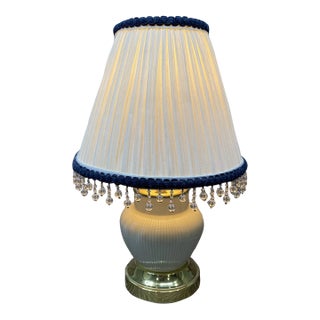 Vintage Mid-Century Modern Porcelain & Brass Table Lamp For Sale