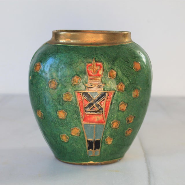Vintage Solid Brass Cloisonne Nutcracker Soldier Vase For Sale - Image 4 of 8
