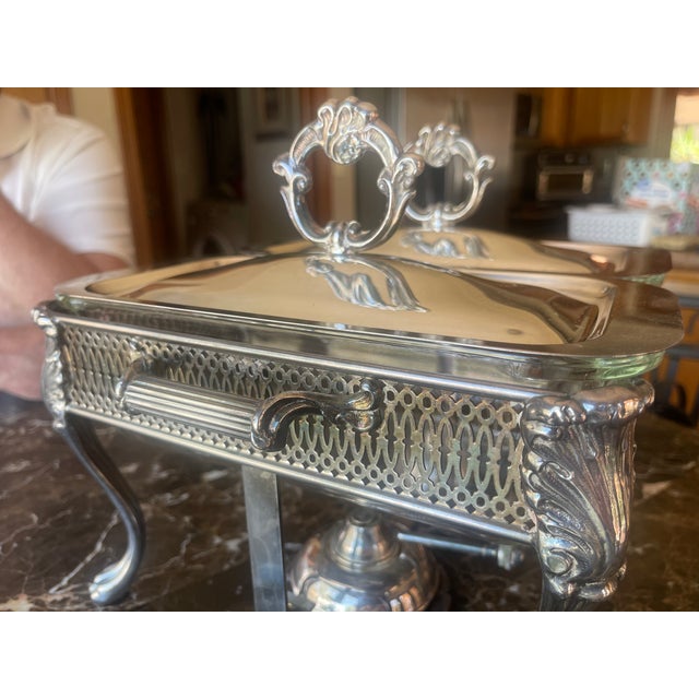 Vintage Silver-Plated Double Chafing Dish With Warming Burners For Sale - Image 4 of 15