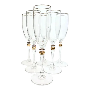 Gold Beaded Stemmed Champagne Flutes- Set of Six