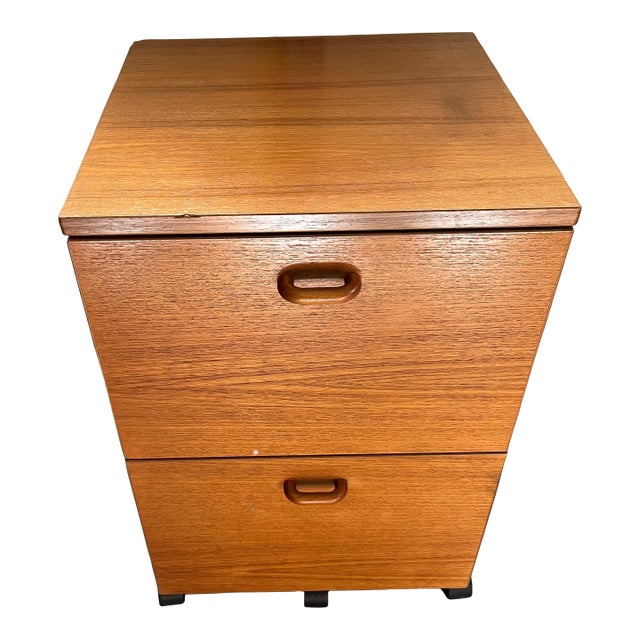 Mid-Century Danish Modern Teak Rolling File Cabinet For Sale