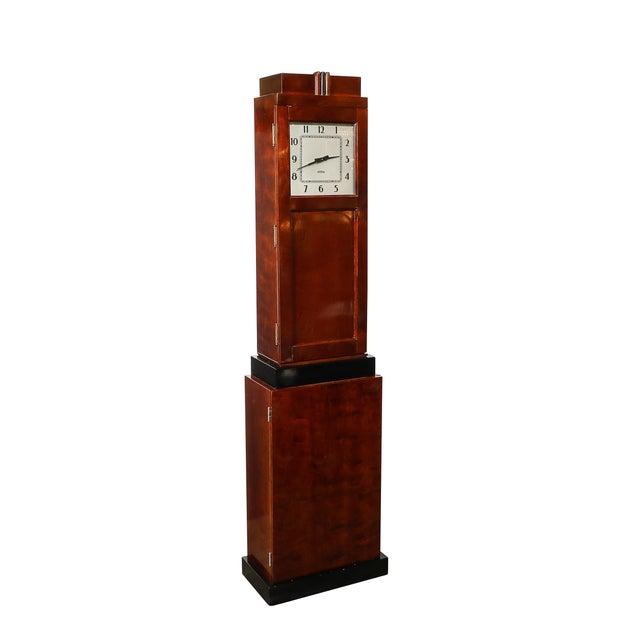 Brown Art Deco Skyscraper Style Grandfather Clock in Walnut With Black Lacquer Accents For Sale - Image 8 of 13