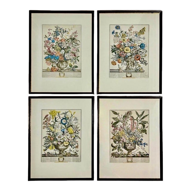 Late 20th Century Framed Prints, 12 Months of Flowers by Robert Furber Orig. 1730 - Set of Four For Sale