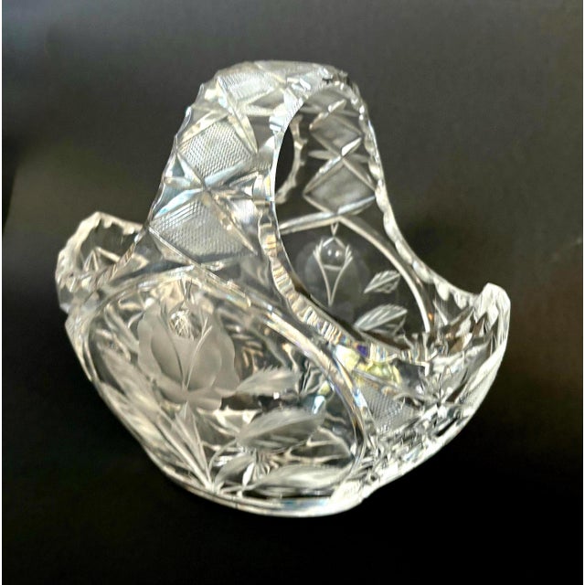 Vintage Crystal Bridal Basket With Etched Rose & Cut Glass – 6" Wedding Centerpiece, Germany - Bavarian Glass For Sale In Miami - Image 6 of 8