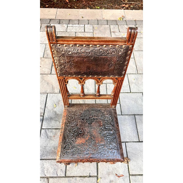 Set of 6 Antique Late 1800s French Henri II Walnut Dining Chairs With Leather Upholstery For Sale In Boston - Image 6 of 12