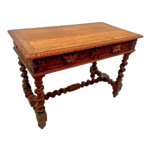 Early 1900s Antique Victorian Gothic Sofa Table Console Barley Twist Legs Two Drawers