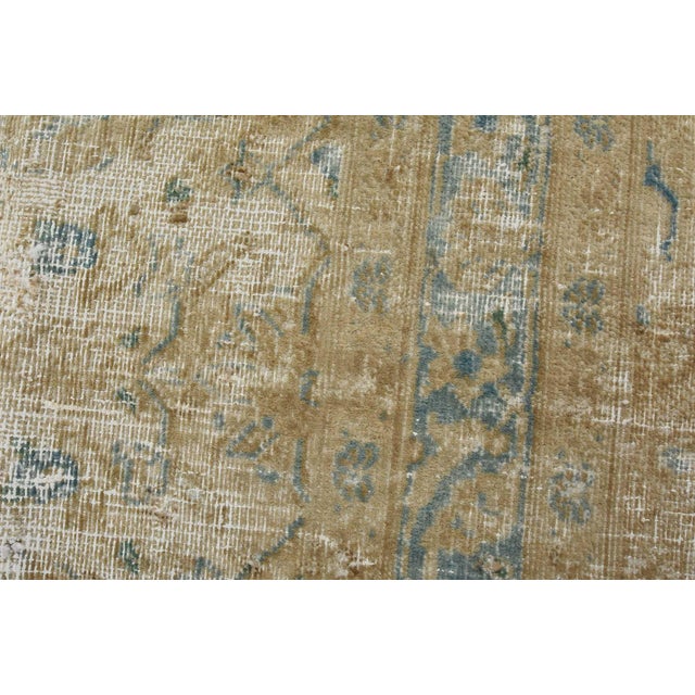 Beige Tabriz Rug 8’10” X 12’2” Beige Wool Vintage Distressed Hand-Knotted Carpet For Sale - Image 8 of 15