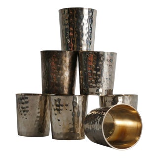 Art Deco Hand-Hammered Silver-Plated Shot Glasses, 1930s, Set of 7 For Sale