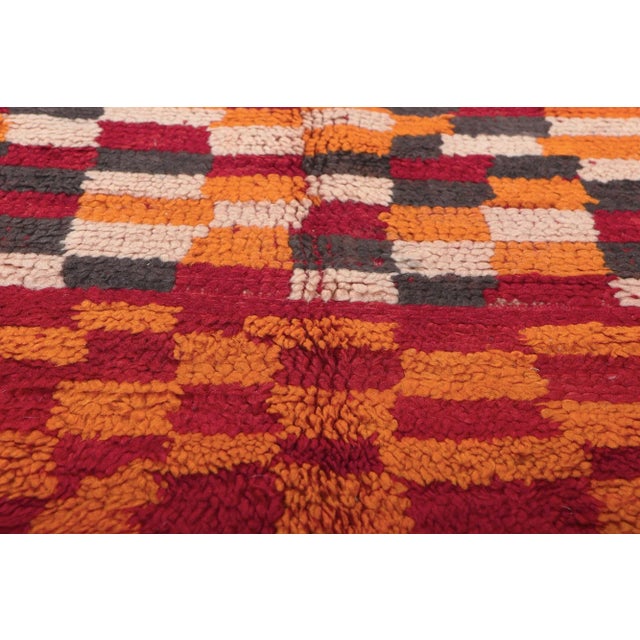 20030 Vintage Boujad Moroccan Rug, 04'09 x 05'03. Step into the captivating realm of this hand-knotted wool vintage Boujad...