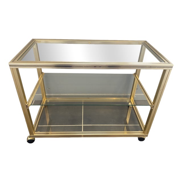 Vintage Storage Unit in Gold-Plated Metal and Glass by Pierre Vandel, 1970s For Sale