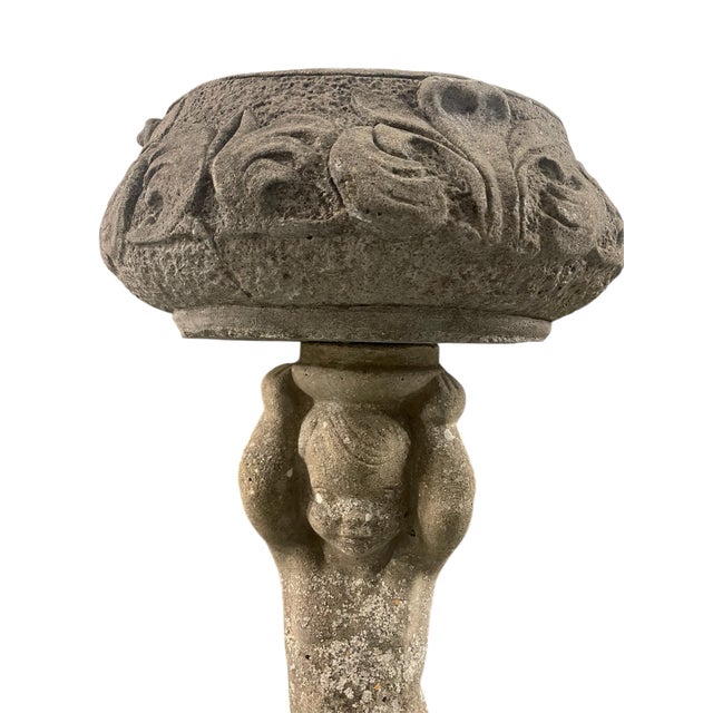 Vintage Cast Stone Cherub Garden Pedestal & Planter For Sale - Image 10 of 12