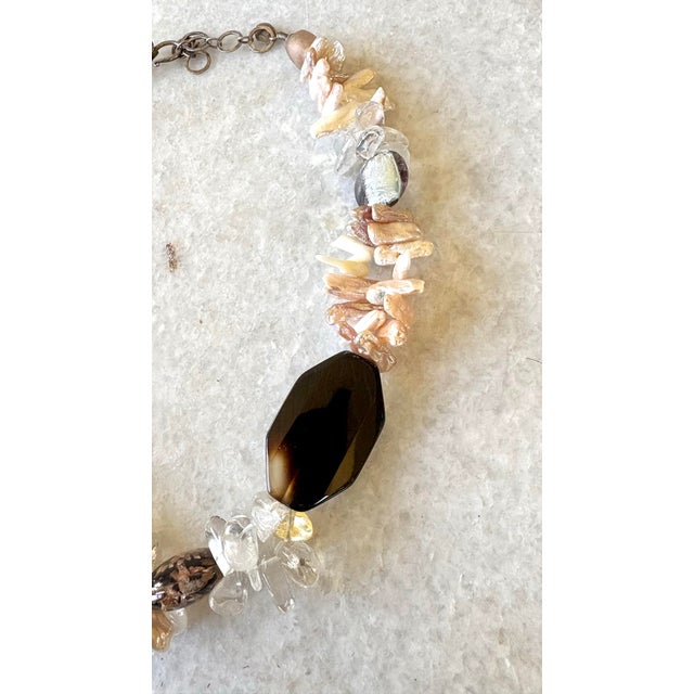 Contemporary Vintage Freshwater, Pearl Onyx, and Quartz Beaded Necklace For Sale - Image 3 of 4