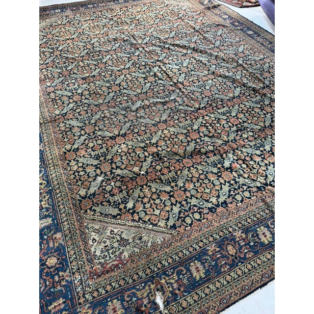 1930s DESIGNER'S DREAM Oversized Antique Turkish Beauty in a Tight Lattice Pattern with Decorative Greens, Blues, Rust, Gold, Denim Palette | ~ 11 x 14 For Sale - Image 5 of 7